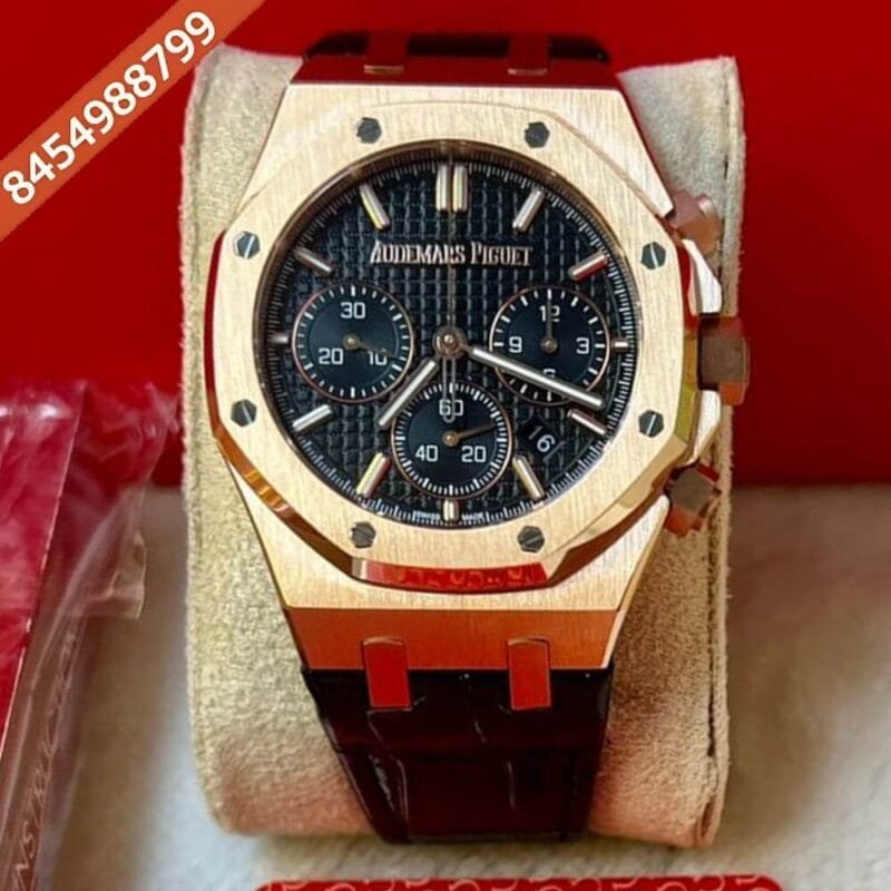 Audemars Piguet Royal Oak Chronograph Black Dial Leather Strap Swiss ETA Calibre 4401 Automatic Movement Watch