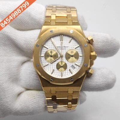 Audemars Piguet Royal Oak Chronograph Full Gold White Dial Swiss Watch