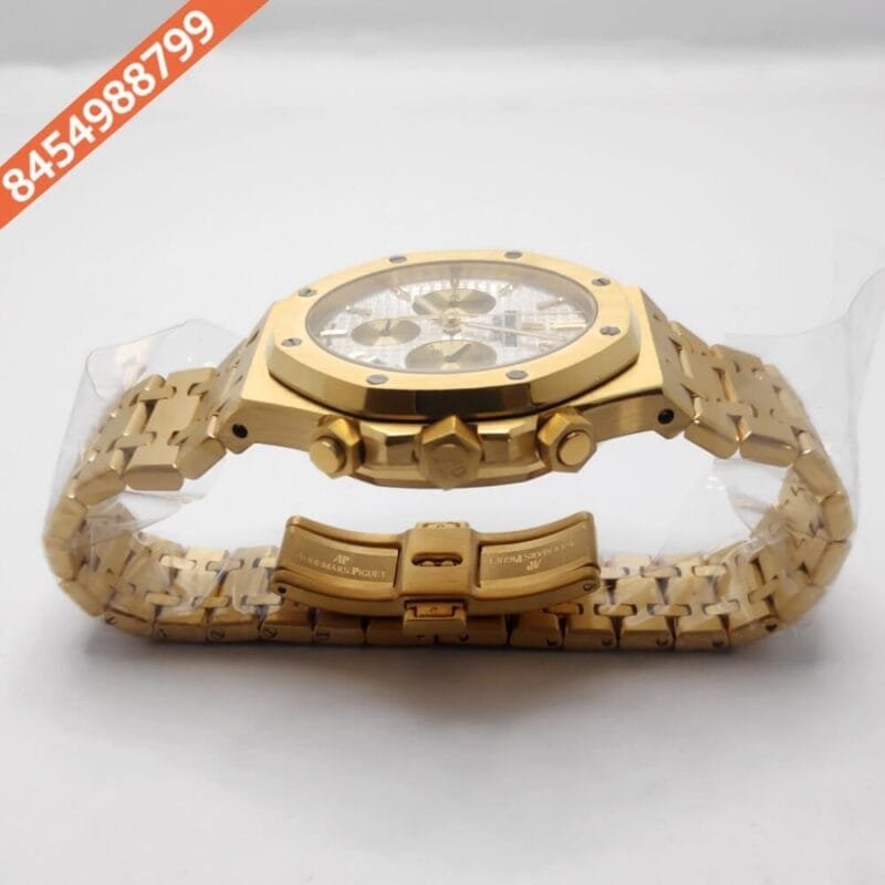 Audemars Piguet Royal Oak Chronograph Full Gold White Dial Swiss Watch - Image 4