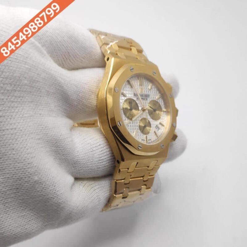 Audemars Piguet Royal Oak Chronograph Full Gold White Dial Swiss Watch - Image 3