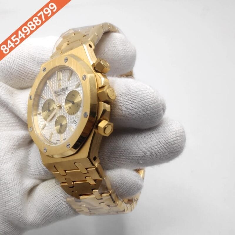 Audemars Piguet Royal Oak Chronograph Full Gold White Dial Swiss Watch - Image 2