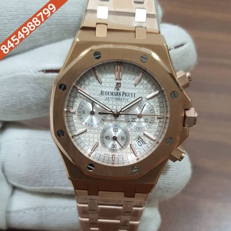 Audemars Piguet Royal Oak Chronograph Full Rose Gold 41mm White Dial Swiss Watch