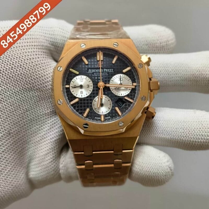 Audemars Piguet Royal Oak Chronograph Rose Gold Black Swiss ETA Valjoux 7750 Automatic Watch