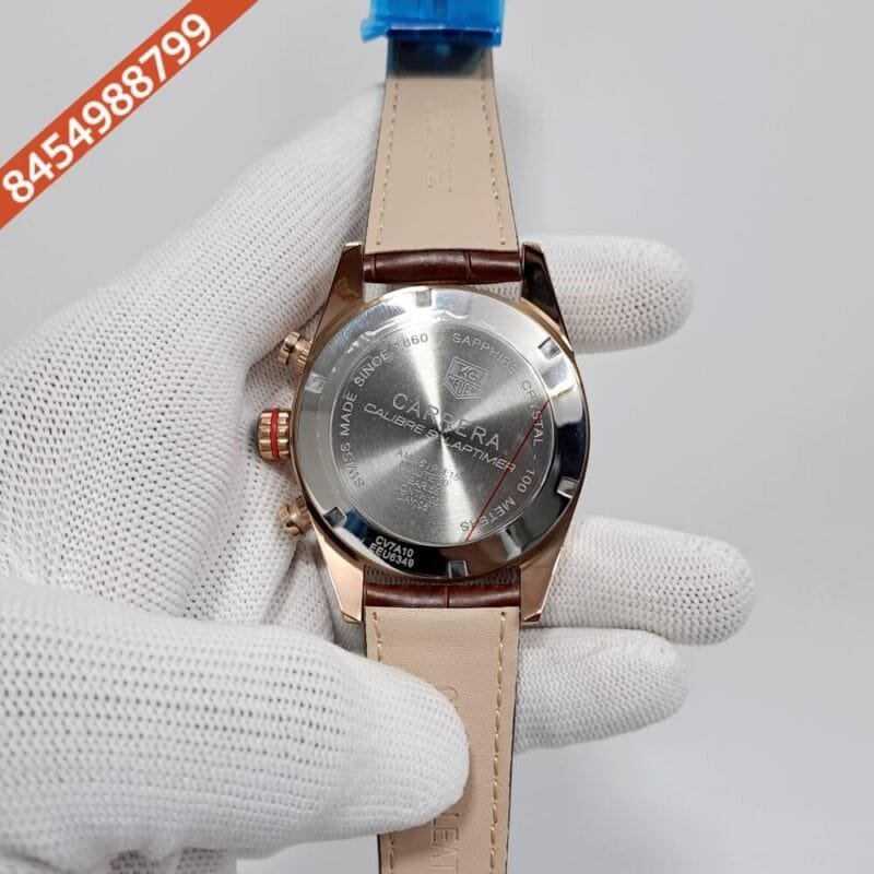 Carrera Calibre 17 Chronograph Brown Dial Brown Leather Strap Swiss Watch - Image 4