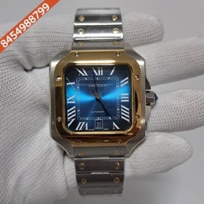 Cartier Santos 100 Gold Dual Tone Blue Dial Swiss Automatic Watch