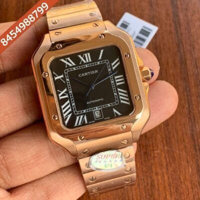 Cartier Santos 100 Rose Gold Black Dial Swiss Automatic Watch