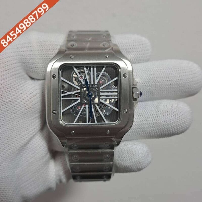 Cartier Skeleton Horloge Santos Silver White Swiss Watch