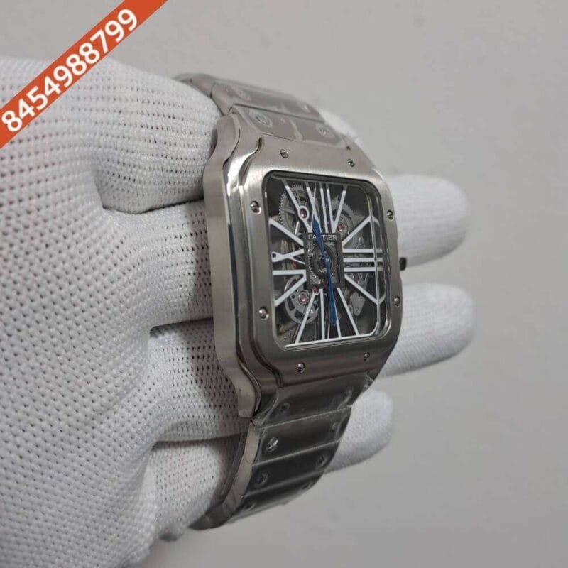 Cartier Skeleton Horloge Santos Silver White Swiss Watch - Image 3