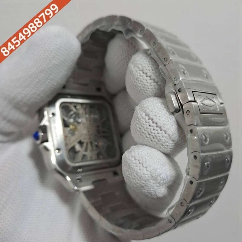 Cartier Skeleton Horloge Santos Silver White Swiss Watch - Image 4