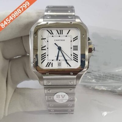 Cartier Santos Steel Silver White Dial Swiss ETA Calibre 1847 Movement Watch