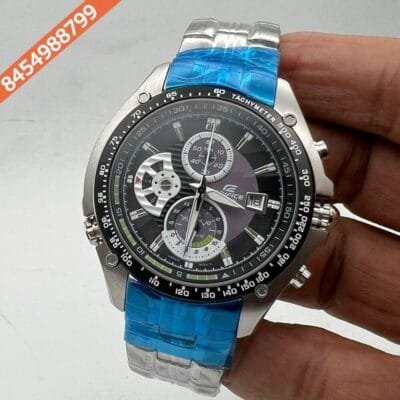 Edifice Silver Black Dial Chronograph Swiss Watch