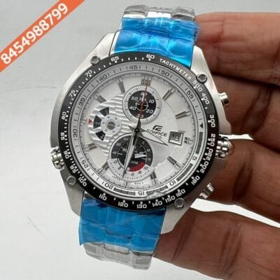 Edifice Silver White Dial Chronograph Swiss Watch