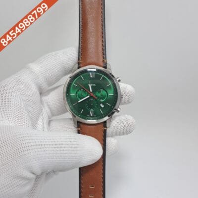 Fossil Neutra Chronograph Silver Green Dial Brown Leather Strap Swiss Watch