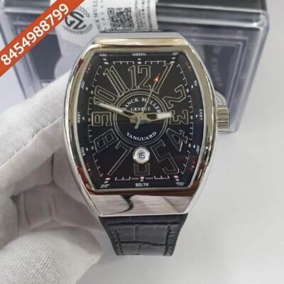 Franck Muller Vanguard Yachting Silver Black Dial Swiss Eta V45 Sc Dt Yacht Automatic Movement Watch