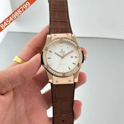 Hublot Classic Fusion Diamond White Dial Brown Leather Strap Swiss Watch