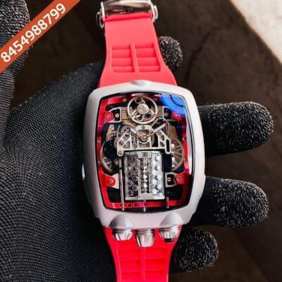 Jacob & Co Buggati Silver Red Strap Edition Swiss Automatic Watch
