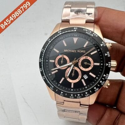 Michael Kors Bayville Rose Gold Black Dial Chronograph Swiss Watch