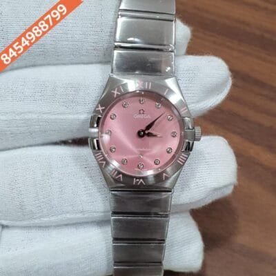 Omega Constellation Full Silver Diamond Marker Pink Dial Watch