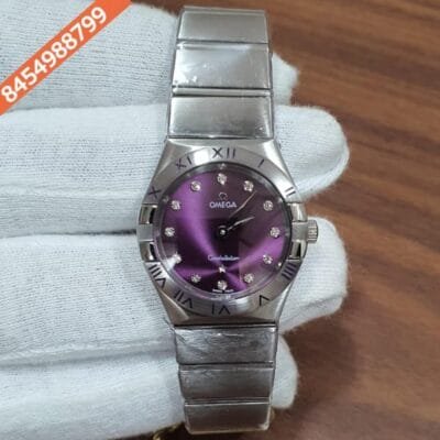 Omega Constellation Full Silver Diamond Marker Purple Dial Watch
