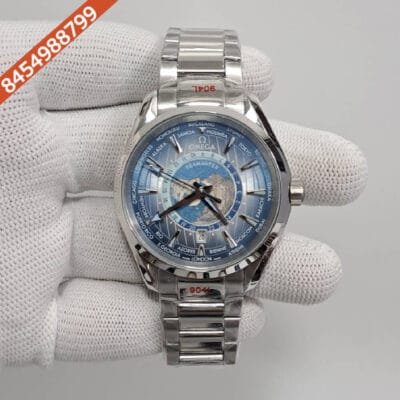 Omega Seamaster Aqua Tera World Time Blue Dial Stainless Steel Strap Swiss Automatic Watch