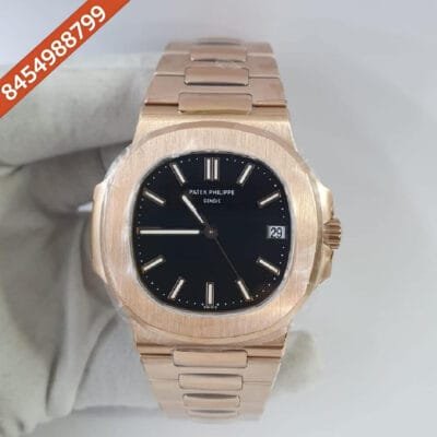 Patek Philippe Nautilus Rose Gold Black Dial Swiss ETA Caliber 26-330 Automatic Movement Watch