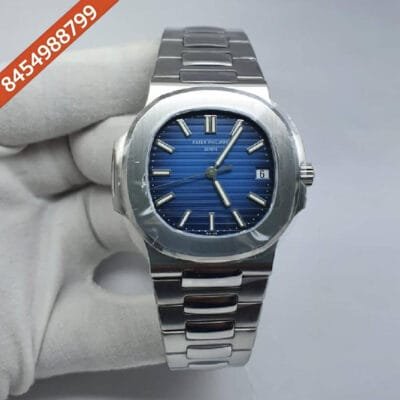 Patek Philippe Nautilus Silver Blue Dial Swiss ETA Caliber 26-330 Automatic Movement Watch