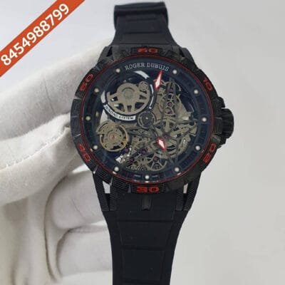 Roger Dubuis Oblvlo Cyber Skeleton Edition Black Dial Black Rubber Strap Swiss Automatic Watch