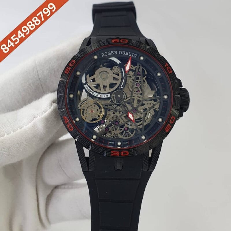 Roger Dubuis Oblvlo Cyber Skeleton Edition Black Dial Black Rubber Strap Swiss Automatic Watch
