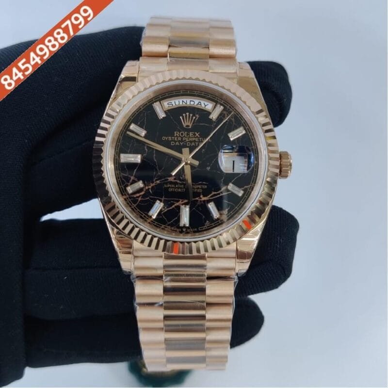 Rolex DayDate President Rose Gold Black Eisenkiesel Dial Swiss ETA Automatic Movement Watch