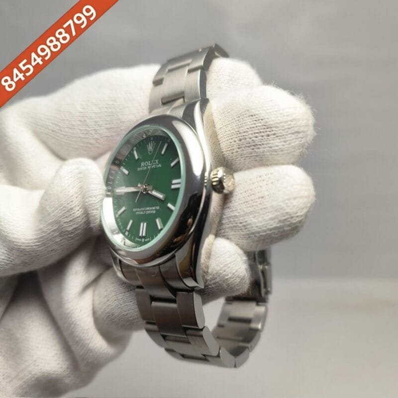 Rolex Oyster Perpetual Silver Green Dial Swiss Automatic Watch - Image 2