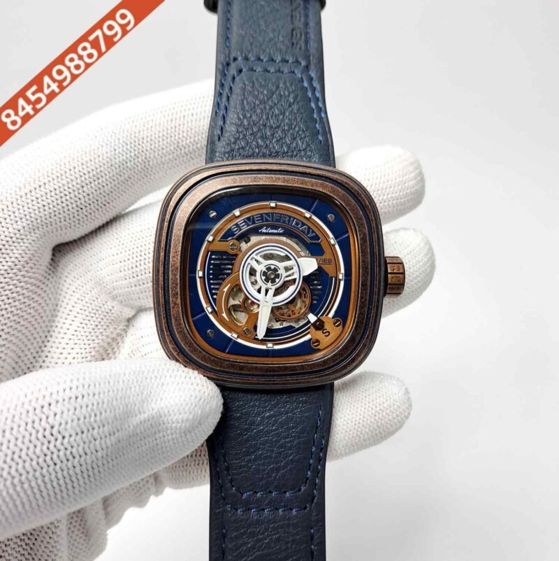Seven Friday Industrial Series Skeleton Dial Blue Leather Strap Swiss Automatic Watch