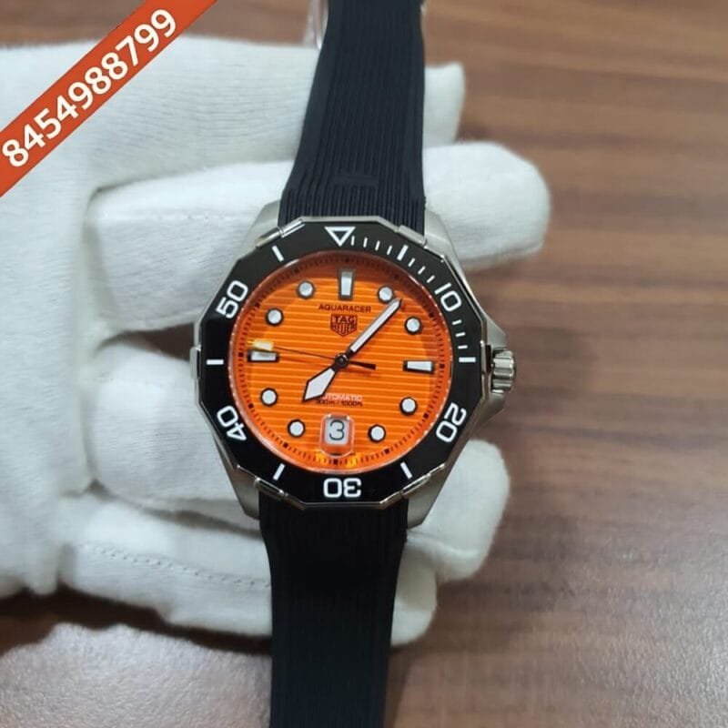 TAG Heuer Aquaracer Calibre 5 Professional 300 Diver Orange Dial Black Rubber Strap Swiss Automatic Watch