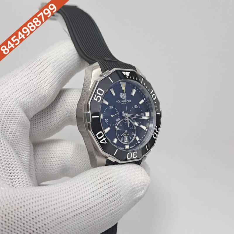 Tag Heuer Calibre Aquaracer Chronograph Black Dial Rubber Strap Swiss Watch - Image 2