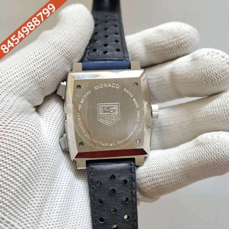 Tag Heuer Monaco Caliber 12 Blue Dial Blue Leather Strap Swiss Watch - Image 4