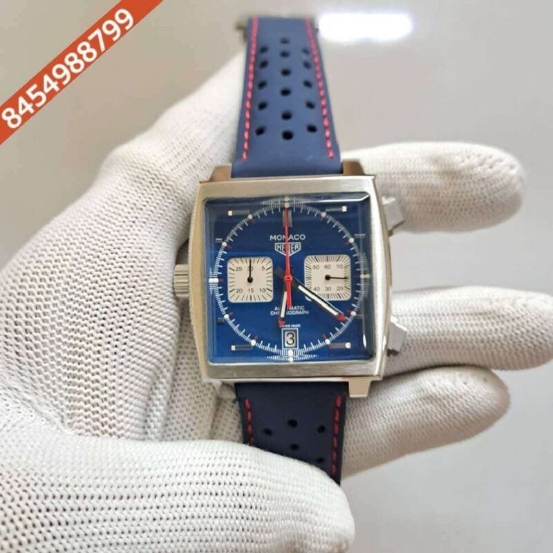 Tag Heuer Monaco Caliber 12 Blue Dial Blue Leather Strap Swiss Watch