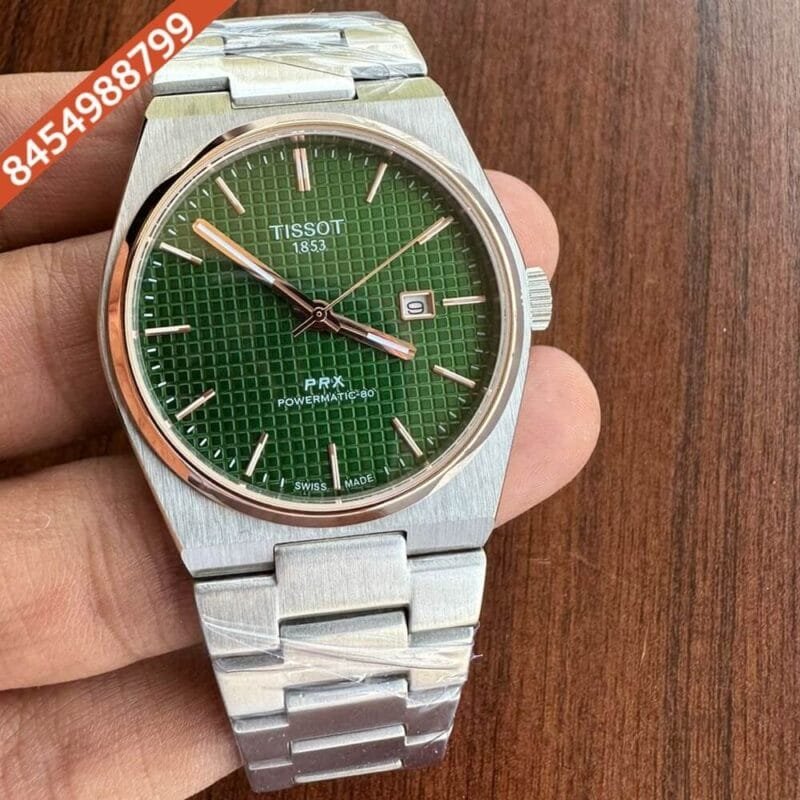 Tissot 1853 T-Classic PRX Full Steel Rose Gold Green Dial Swiss Watch