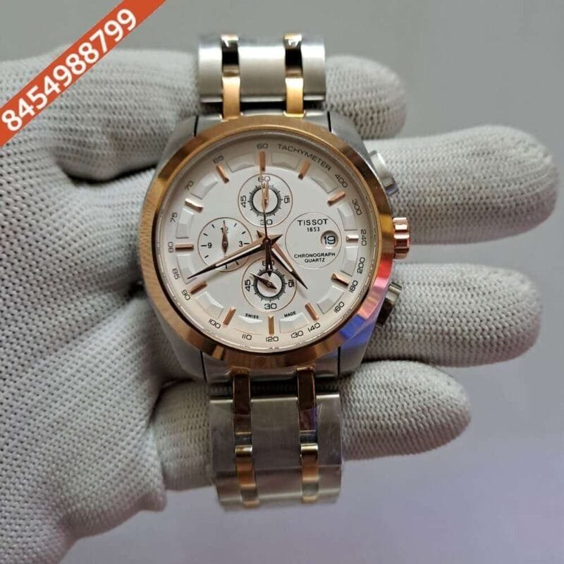 Tissot Couturier 1853 Tachy Chronograph White Dial Rose Gold Dual Tone Swiss Watch
