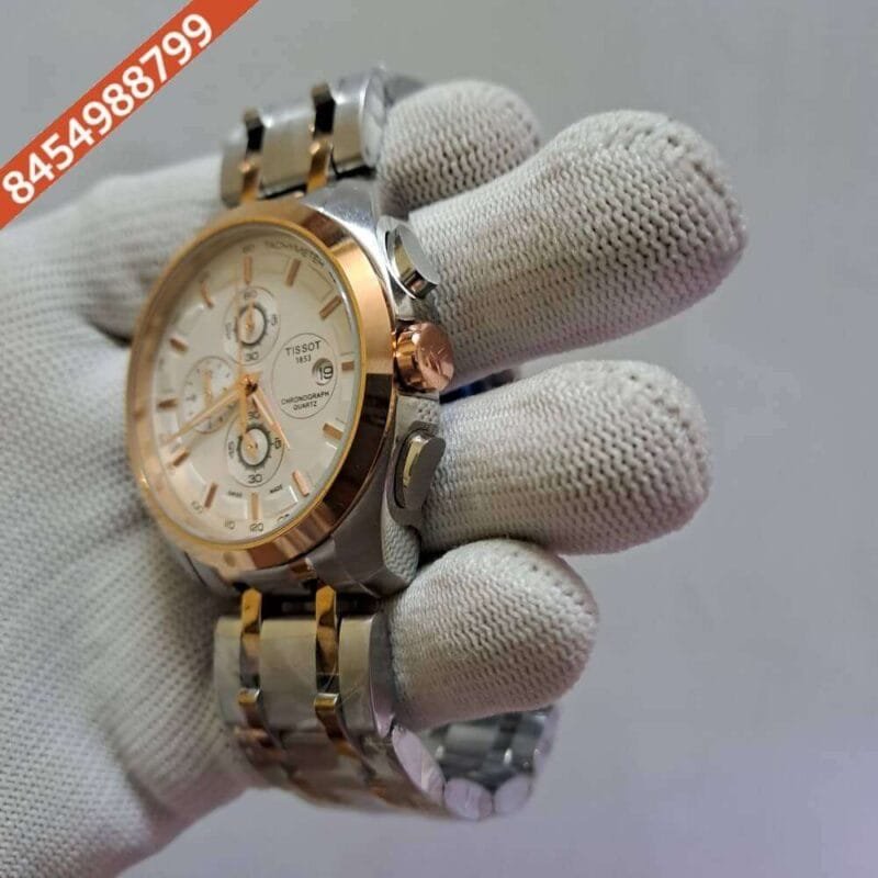 Tissot Couturier 1853 Tachy Chronograph White Dial Rose Gold Dual Tone Swiss Watch - Image 2