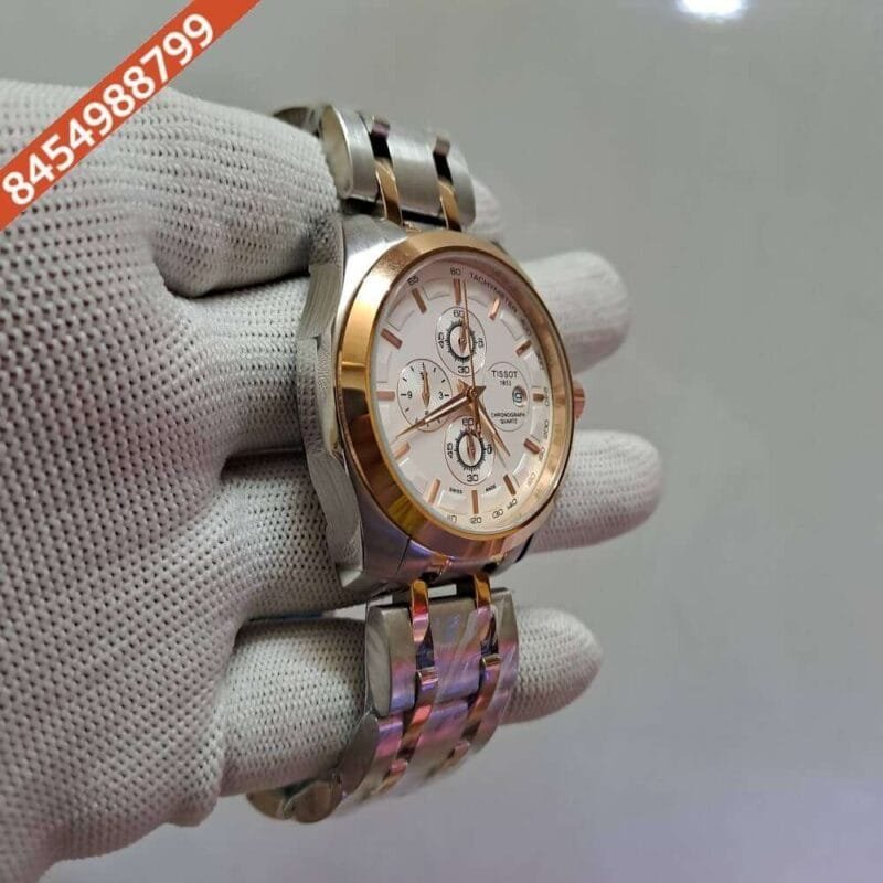 Tissot Couturier 1853 Tachy Chronograph White Dial Rose Gold Dual Tone Swiss Watch - Image 3