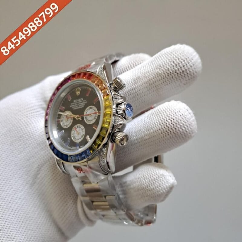 Rolex Daytona Rainbow Silver Swiss Automatic Watch - Image 3