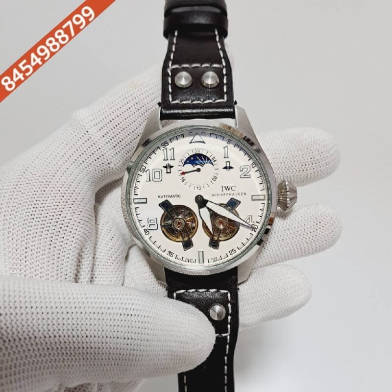 I W C Big Pilot Double Tourbillon Silver White Dial Swiss Automatic Watch