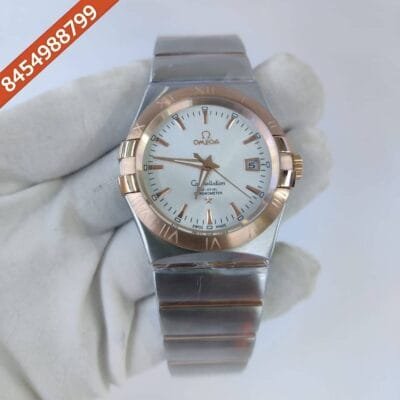 Omega Constellation Double Eagle Rose Gold White Dial Stick Marker Swiss Automatic Watch