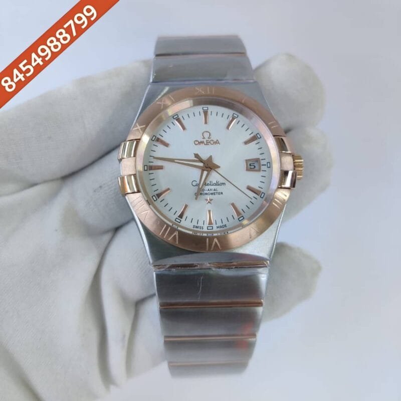 Omega Constellation Double Eagle Rose Gold White Dial Stick Marker Swiss Automatic Watch