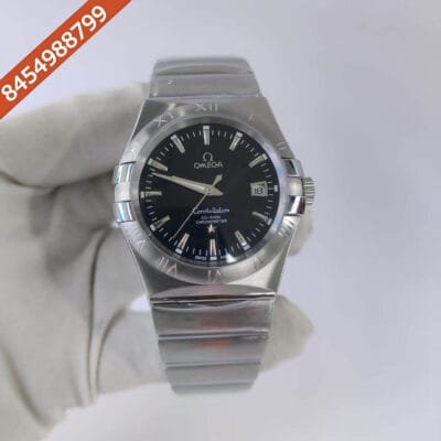 Omega Constellation Double Eagle Silver Black Dial Stick Marker Swiss Automatic Watch