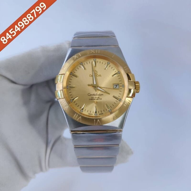 Omega Constellation Double Eagle Silver Gold Dial Stick Marker Swiss Automatic Watch