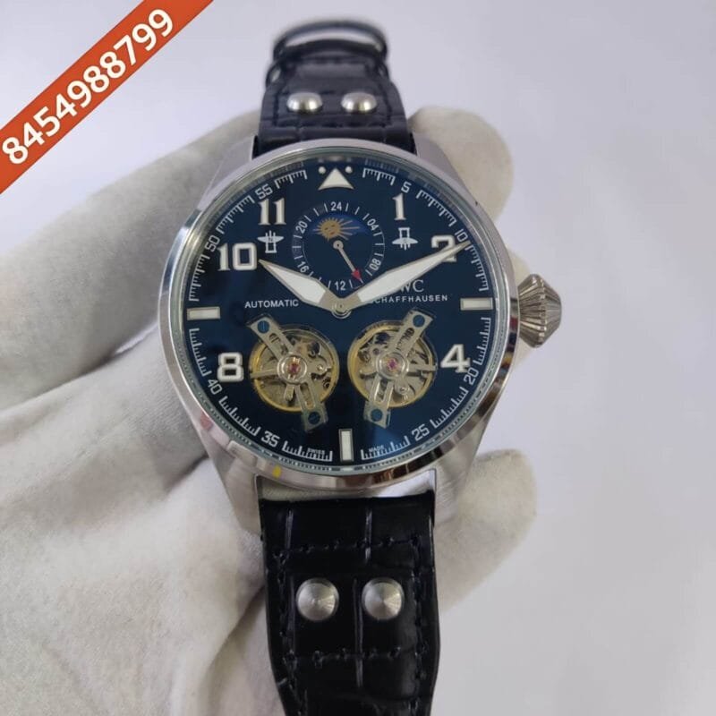 I W C Big Pilot Double Tourbillon Silver Blue Dial Swiss Automatic Watch