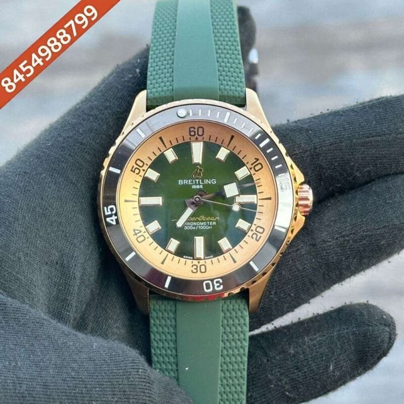 Breitling Super Ocean 44 Kelly Slater Green Dial Green Rubber Strap Swiss Automatic Watch