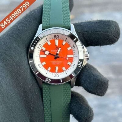 Breitling Super Ocean 44 Kelly Slater Orange Dial Green Rubber Strap Swiss Automatic Watch
