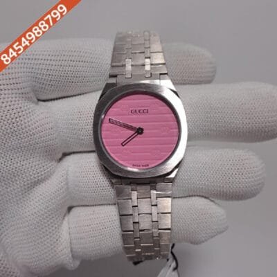 Gucci Steel Sliver Bezel Pink Dial Swiss Watch