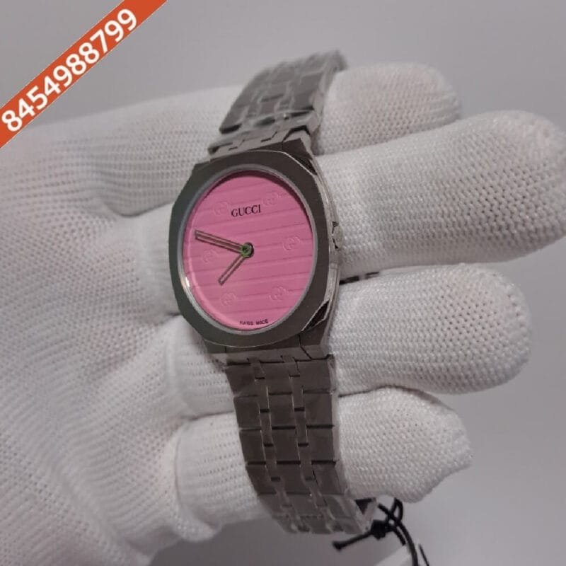Gucci Steel Sliver Bezel Pink Dial Swiss Watch - Image 3